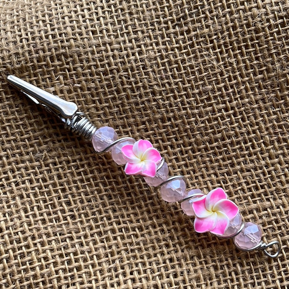 Pink Plumeria Roach Clip/ATM Helper/Debit Card Holder/ Jewelry Assist/Long Nail